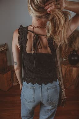 image-Black Floral Embroidered Buttoned Tank Top