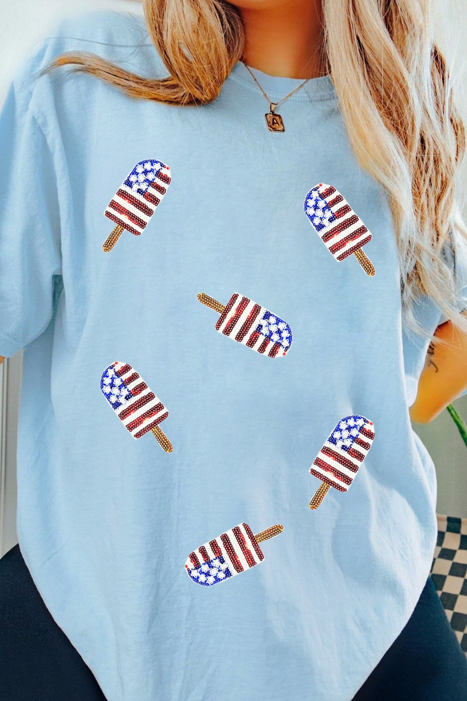 image-Light Blue Sequin Popsicle T-Shirt