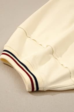 image-Beige Contrast Varsity Striped Neckline Cuffed Short Sleeve Loose Tunic Top