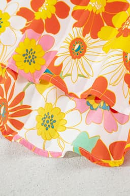 image-Multicolor Floral Print V Neck Half Sleeve Blouse