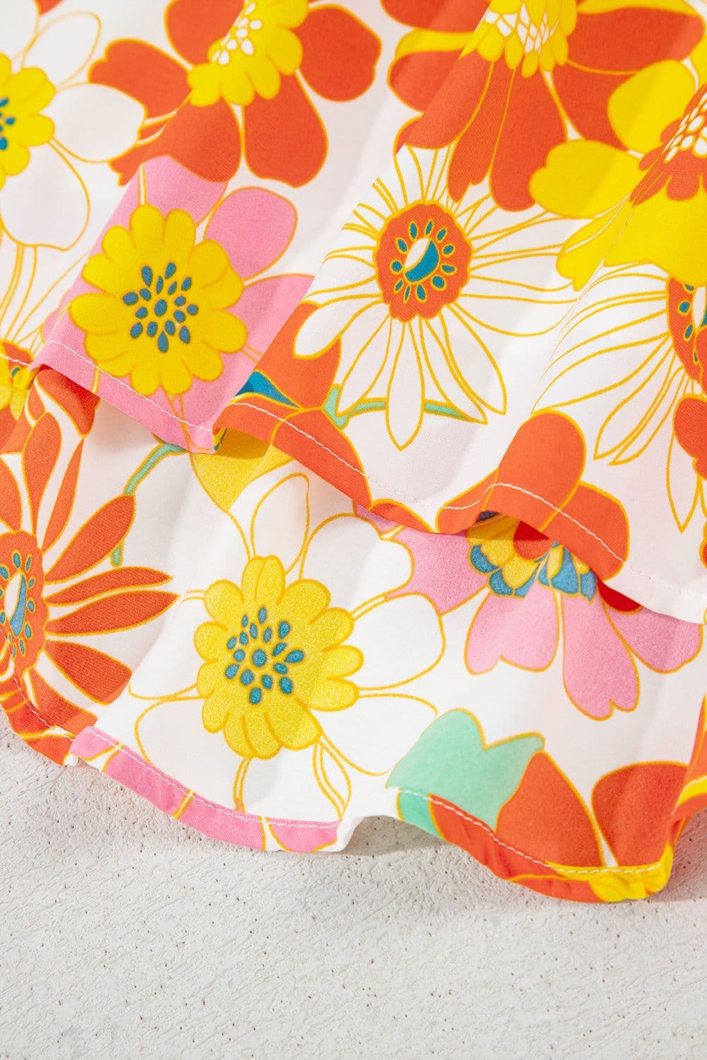 image-Multicolor Floral Print V Neck Half Sleeve Blouse