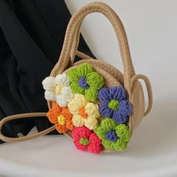 image-Summer New Cotton String Women's Woven Bag Flower Bag Fresh One-shoulder Portable