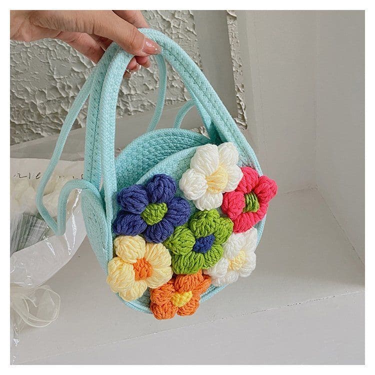 image-Summer New Cotton String Women's Woven Bag Flower Bag Fresh One-shoulder Portable