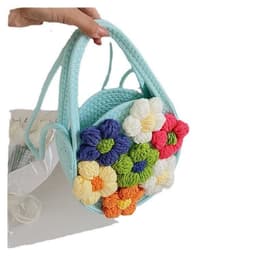 image-Summer New Cotton String Women's Woven Bag Flower Bag Fresh One-shoulder Portable