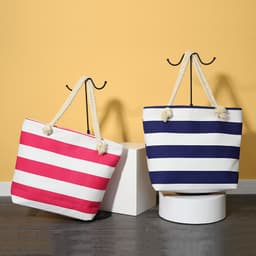image-Striped Beach Bag Casual Large Capacity Women Shoulder Bags