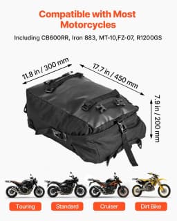 image-VEVOR Motorcycle Tail Bag, 30 L Motorcycle Rear Seat Bag with Waterproof Rain Cover, Outdoor Sports Motorbike Luggage Storage Trunk Rack Backpack with Shoulder Straps, Universal Fit Rear Racks, Black