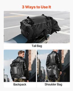 image-VEVOR Motorcycle Tail Bag, 30 L Motorcycle Rear Seat Bag with Waterproof Rain Cover, Outdoor Sports Motorbike Luggage Storage Trunk Rack Backpack with Shoulder Straps, Universal Fit Rear Racks, Black