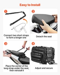 image-VEVOR Motorcycle Tail Bag, 40-60 L Expandable Motorcycle Rear Seat Bag with Waterproof Rain Cover, Foldable Outdoor Sports Motorbike Luggage Storage with Shoulder Straps, Pocket & Elastic Cord, Black