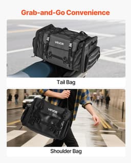 image-VEVOR Motorcycle Tail Bag, 40-60 L Expandable Motorcycle Rear Seat Bag with Waterproof Rain Cover, Foldable Outdoor Sports Motorbike Luggage Storage with Shoulder Straps, Pocket & Elastic Cord, Black