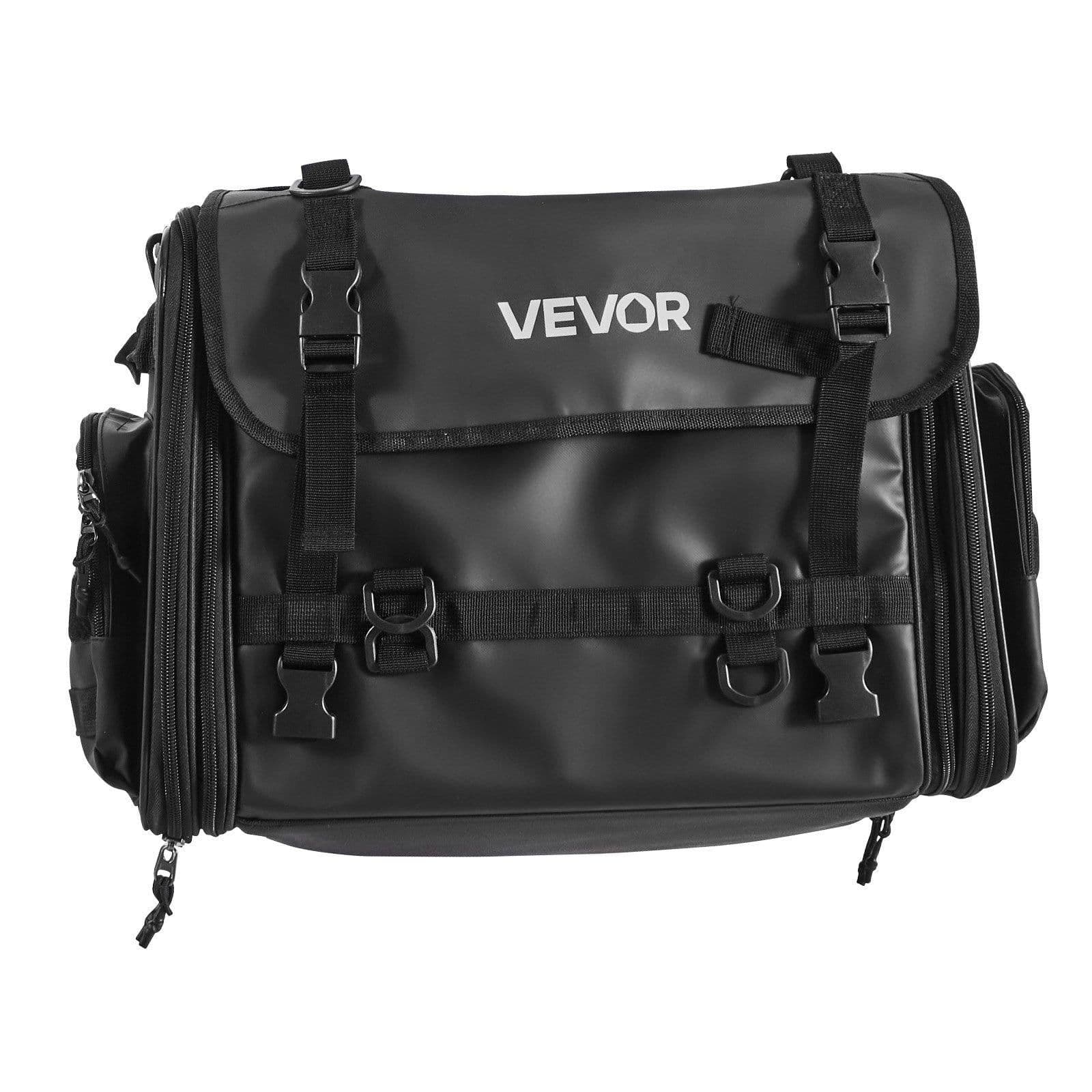 image-VEVOR Motorcycle Tail Bag, 40-60 L Expandable Motorcycle Rear Seat Bag with Waterproof Rain Cover, Foldable Outdoor Sports Motorbike Luggage Storage with Shoulder Straps, Pocket & Elastic Cord, Black