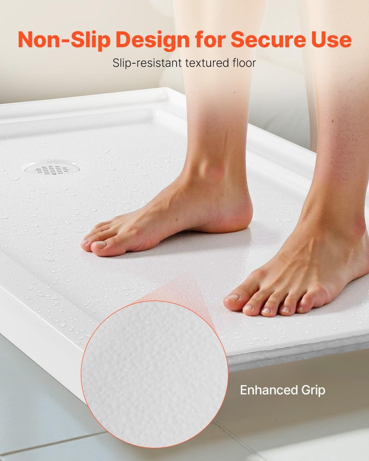 image-VEVOR Shower Pan, 60″ L x 30″ W Single Threshold Shower Base, Rectangle Acrylic & PVC Showering Base in White, Slip-Resistant Showering Pan Bases with Drain & Cover for Bathroom, Left Drain Location