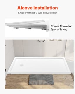 image-VEVOR Shower Pan, 60″ L x 30″ W Single Threshold Shower Base, Rectangle Acrylic & PVC Showering Base in White, Slip-Resistant Showering Pan Bases with Drain & Cover for Bathroom, Left Drain Location