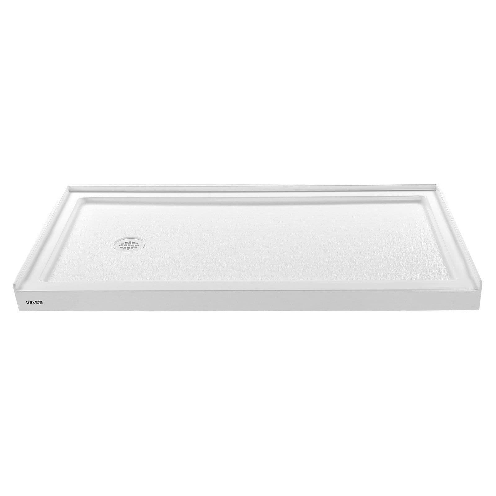 image-VEVOR Shower Pan, 60″ L x 30″ W Single Threshold Shower Base, Rectangle Acrylic & PVC Showering Base in White, Slip-Resistant Showering Pan Bases with Drain & Cover for Bathroom, Left Drain Location