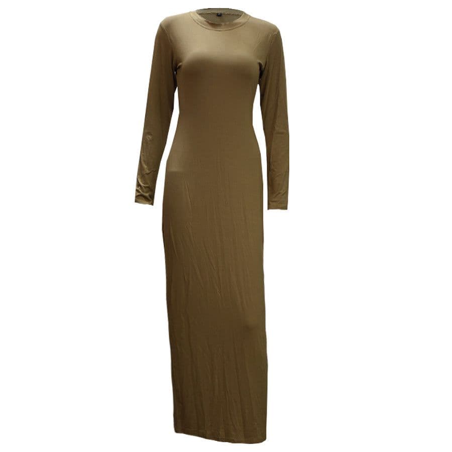 image-Europe and the United States trend modal cotton thin round neck long-sleeved solid color dress 9099