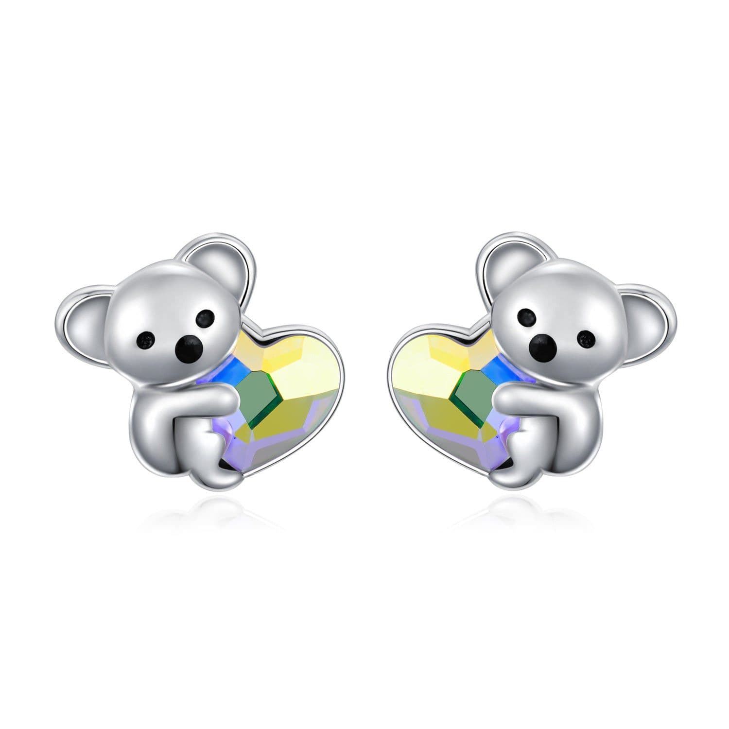 image-925 Sterling Silver Koala Bear Cute Animal Hypoallergenic Heart Crystal Earrings Jewellery