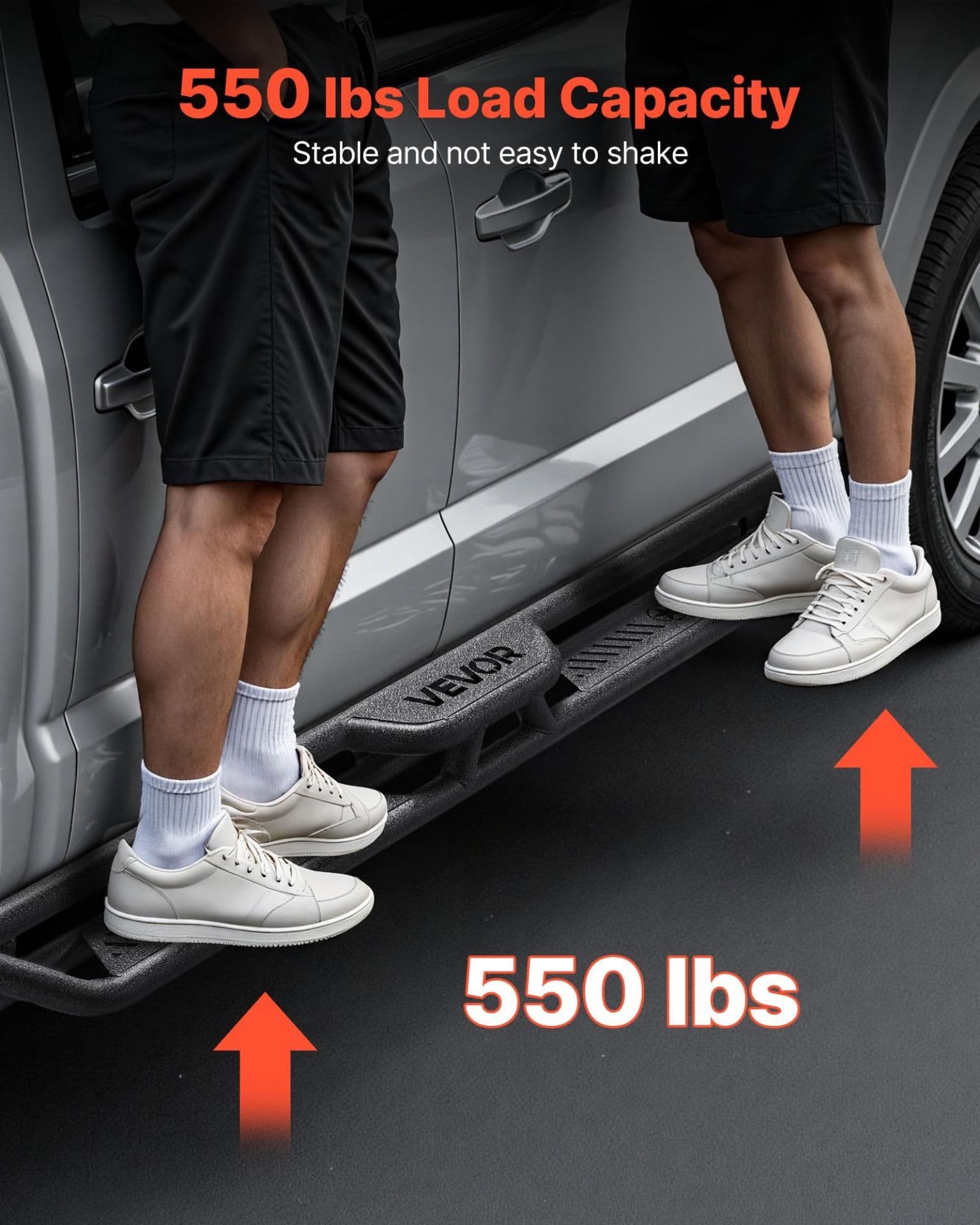 image-VEVOR Running Boards, 6 Inches Side Steps Compatible with 2005-2023 Toyota Tacoma Double Cab, Black Carbon Steel Nerf Bars, 550 lbs Load Capacity, Wide Non-Slip Hollow Surface with Rustproof Coating