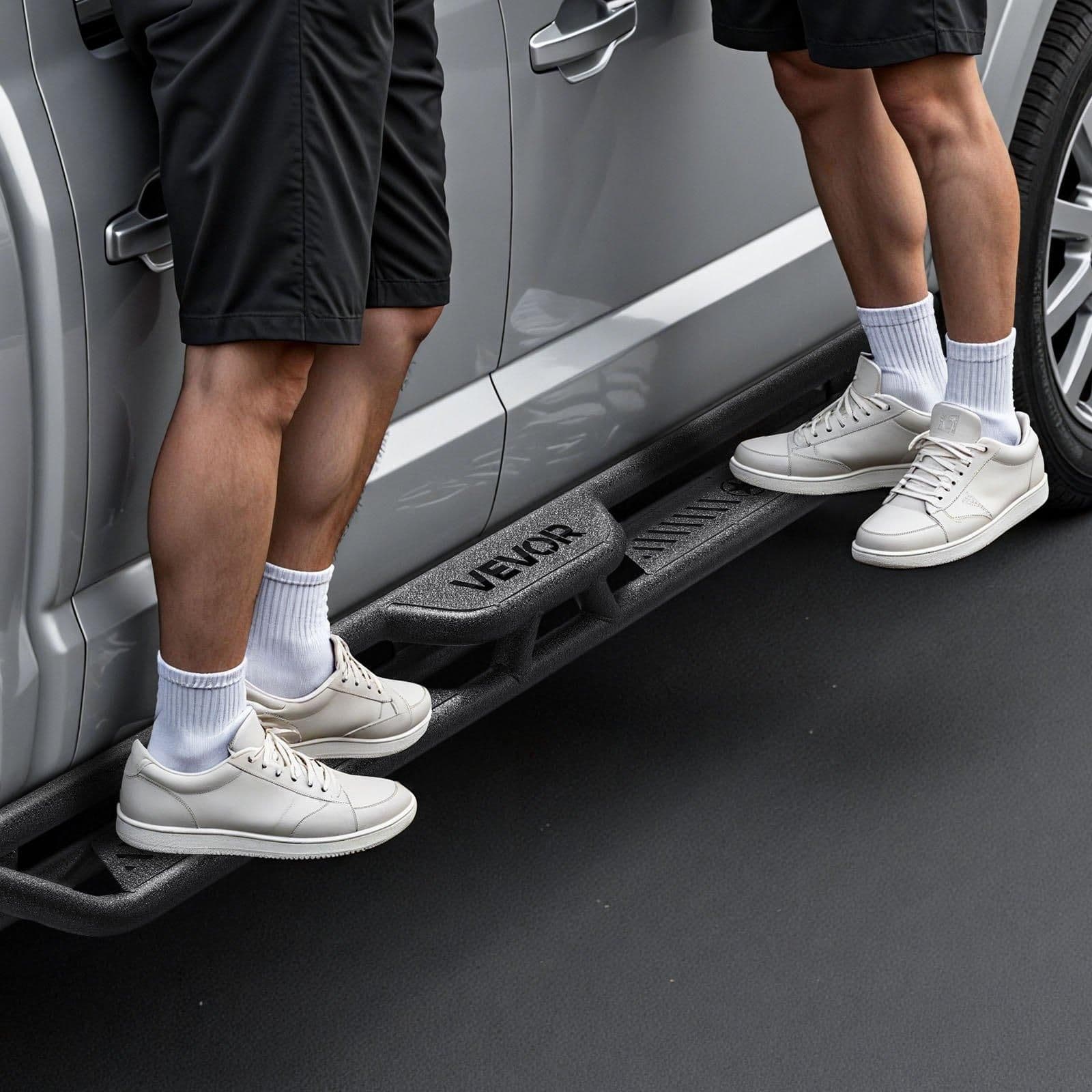 image-VEVOR Running Boards, 6 Inches Side Steps Compatible with 2005-2023 Toyota Tacoma Double Cab, Black Carbon Steel Nerf Bars, 550 lbs Load Capacity, Wide Non-Slip Hollow Surface with Rustproof Coating