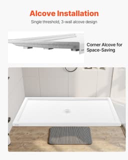 image-VEVOR Shower Pan, 60″ L x 32″ W Single Threshold Shower Base, Rectangle Acrylic & PVC Showering Base in White, Slip-Resistant Showering Pan Bases with Drain & Cover for Bathroom, Center Drain Location