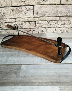 image-Wooden Tray with Handles for Barbecue, Iron Skewer with Wood Grip, Top Gift for Dad