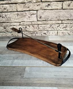 image-Wooden Tray with Handles for Barbecue, Iron Skewer with Wood Grip, Top Gift for Dad