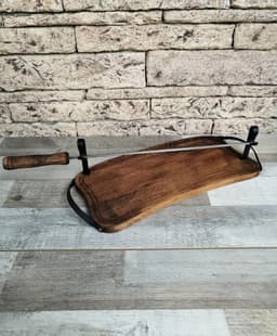 image-Wooden Tray with Handles for Barbecue, Iron Skewer with Wood Grip, Top Gift for Dad