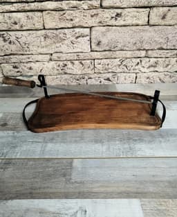 image-Wooden Tray with Handles for Barbecue, Iron Skewer with Wood Grip, Top Gift for Dad