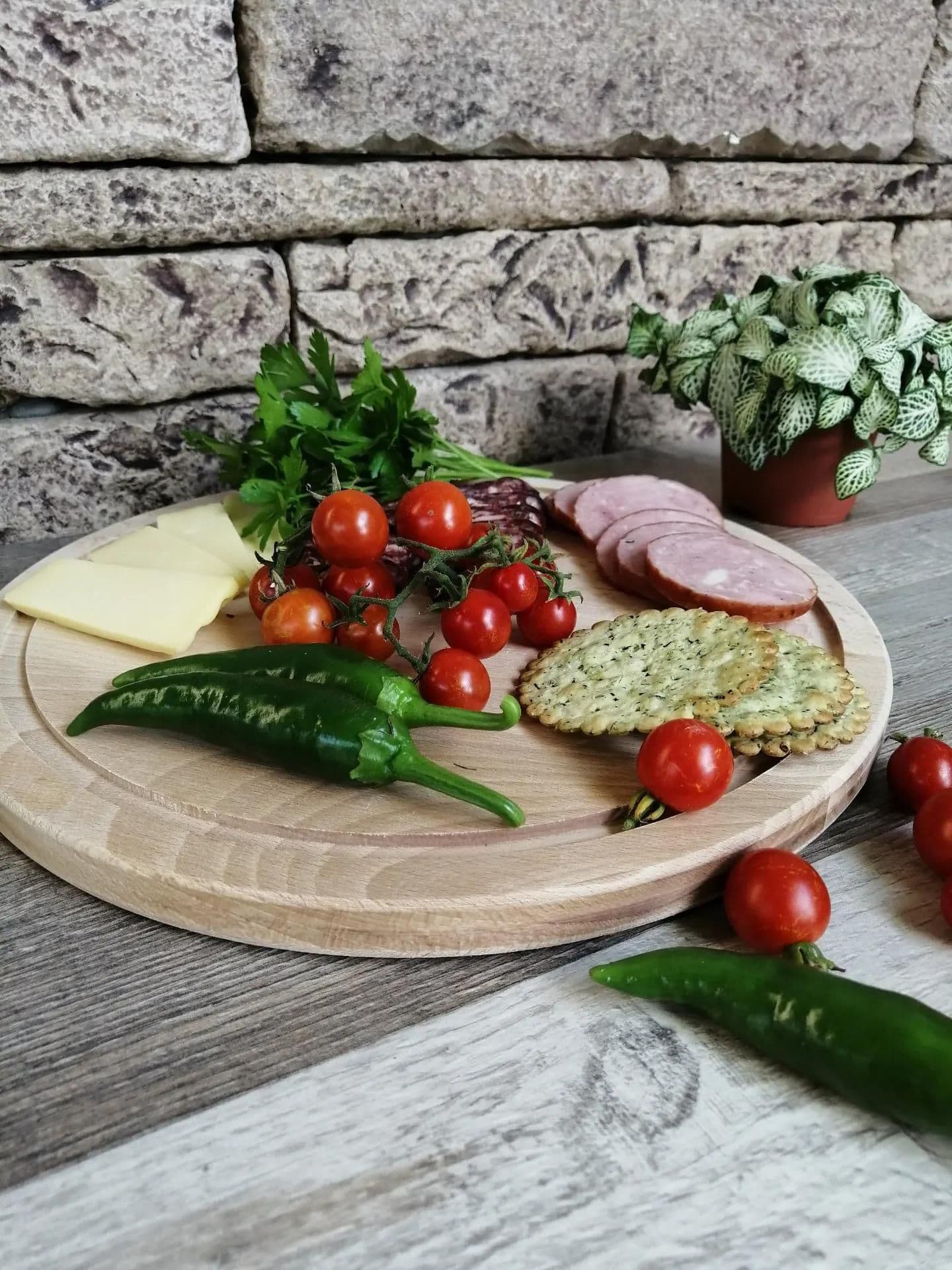 image-Round Charcuterie Board, Serving Cheese Platter, Wood Serving Tray