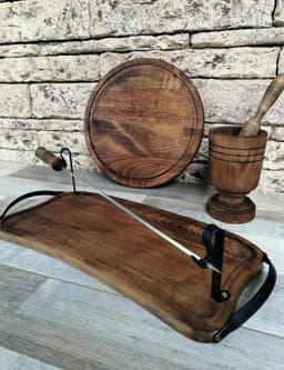 image-Barbecue grilling set, serving tray, cutting wood board, mortar for crushing spices