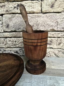 image-Barbecue grilling set, serving tray, cutting wood board, mortar for crushing spices