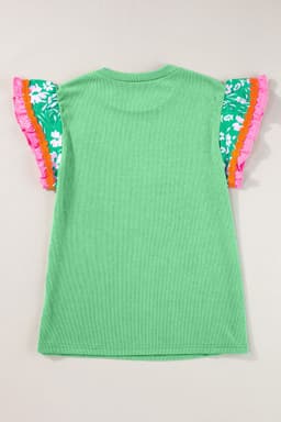 image-Contrast Ricrac Floral Sleeve Top - White (57 characters)