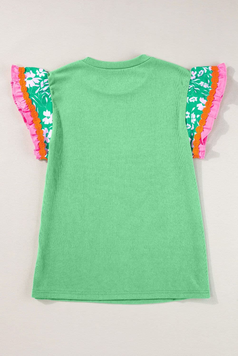 image-Contrast Ricrac Floral Sleeve Top - White (57 characters)