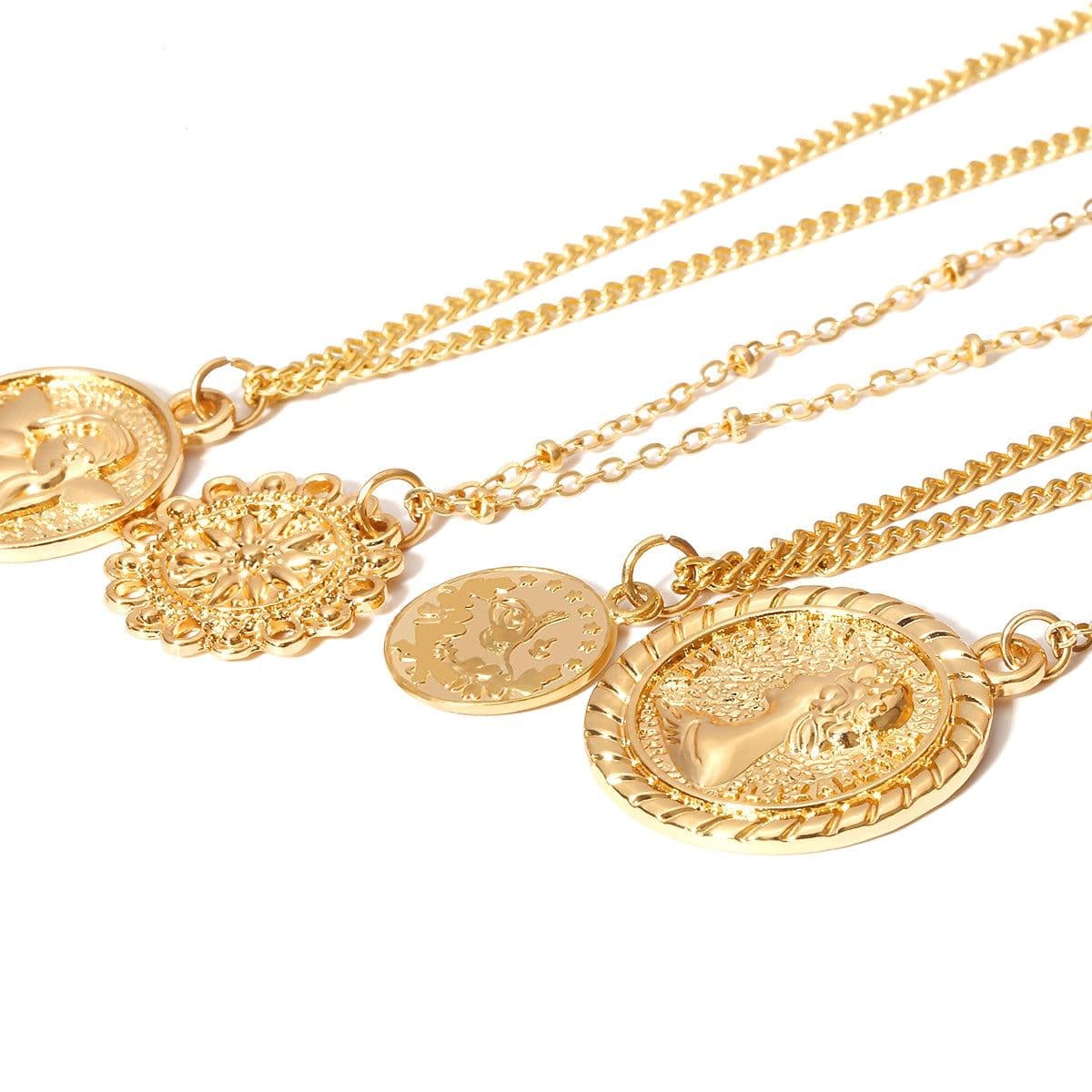image-European and American cross-border jewelry, multi-layered multi-layer round street shooting elements, women, retro queen, avatar, creative necklace