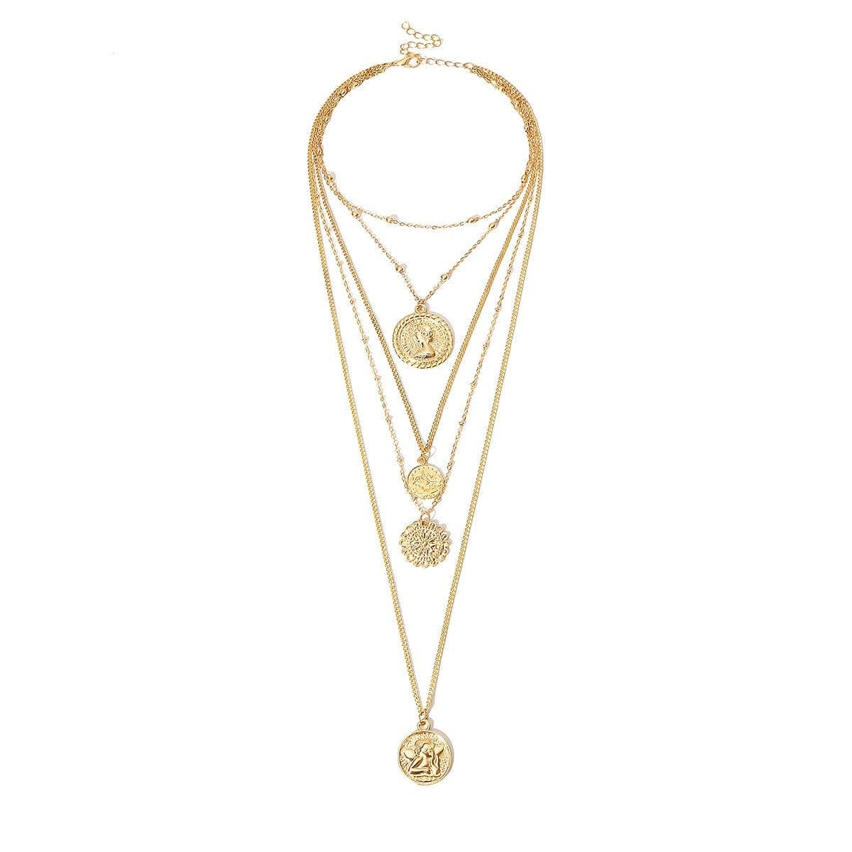 image-European and American cross-border jewelry, multi-layered multi-layer round street shooting elements, women, retro queen, avatar, creative necklace