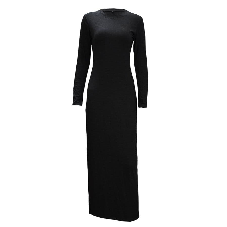 image-Europe and the United States trend modal cotton thin round neck long-sleeved solid color dress 9099