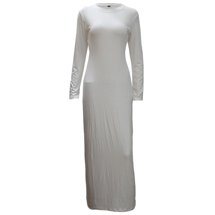 image-Europe and the United States trend modal cotton thin round neck long-sleeved solid color dress 9099
