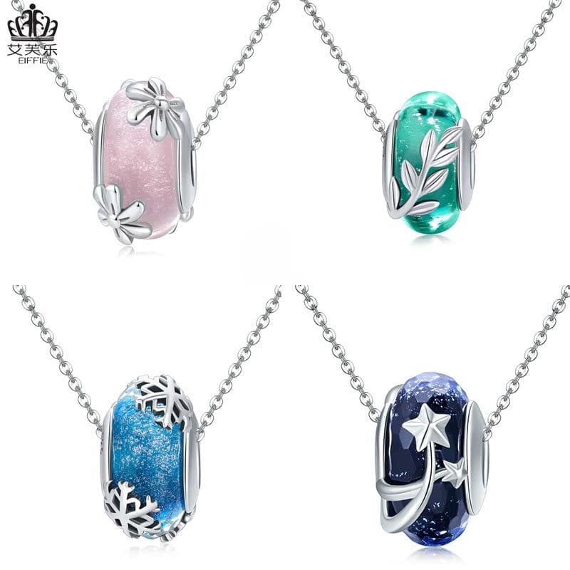 image-Original source s925 sterling silver beads diy beaded bracelet accessories spring, summer, autumn and winter four seasons glazed beads
