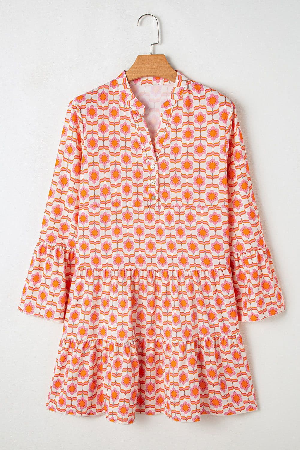 image-Floral Print Flounce Sleeve Mini Dress - Orange, Size S-XL