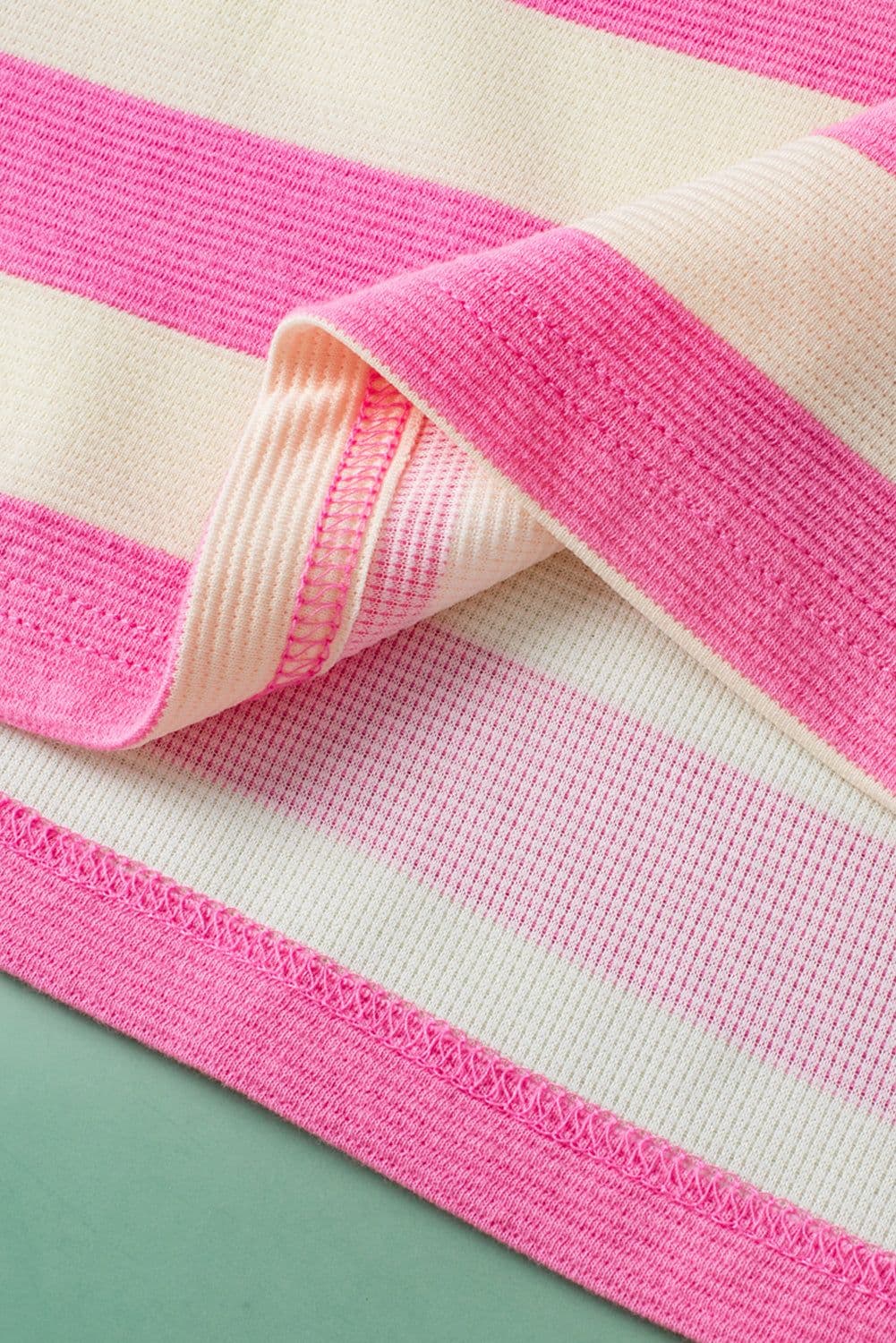 image-Pink Stripe V-Neck Collared Cap Sleeve Top