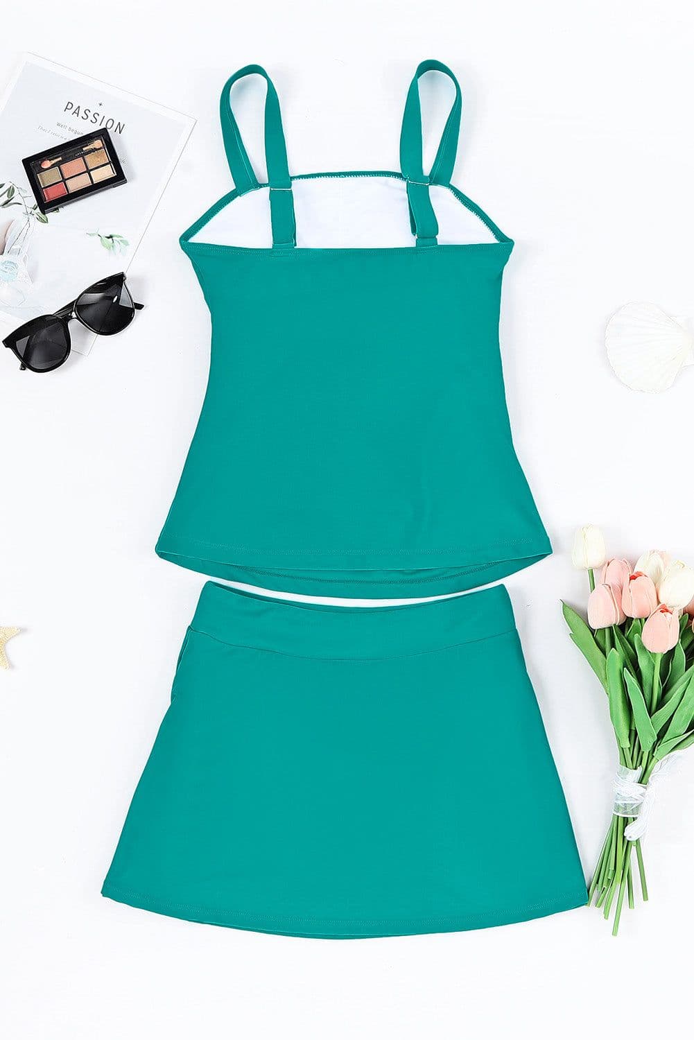 image-Black Solid Square Neck Sleeveless Tankini Swimsuit