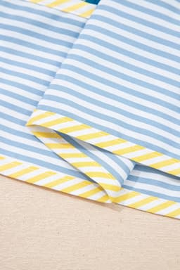 image-Blue Striped Trim Floral Dress Short Sleeve