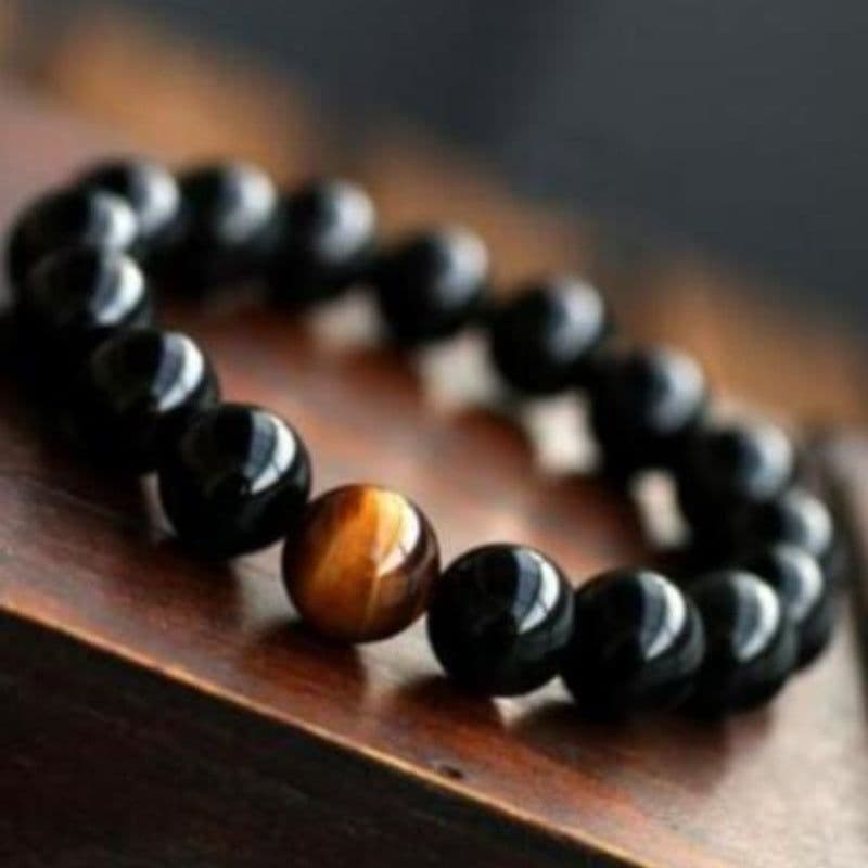 image-Natural Black Onyx With Stone Tiger Eyes Energy Bracelet