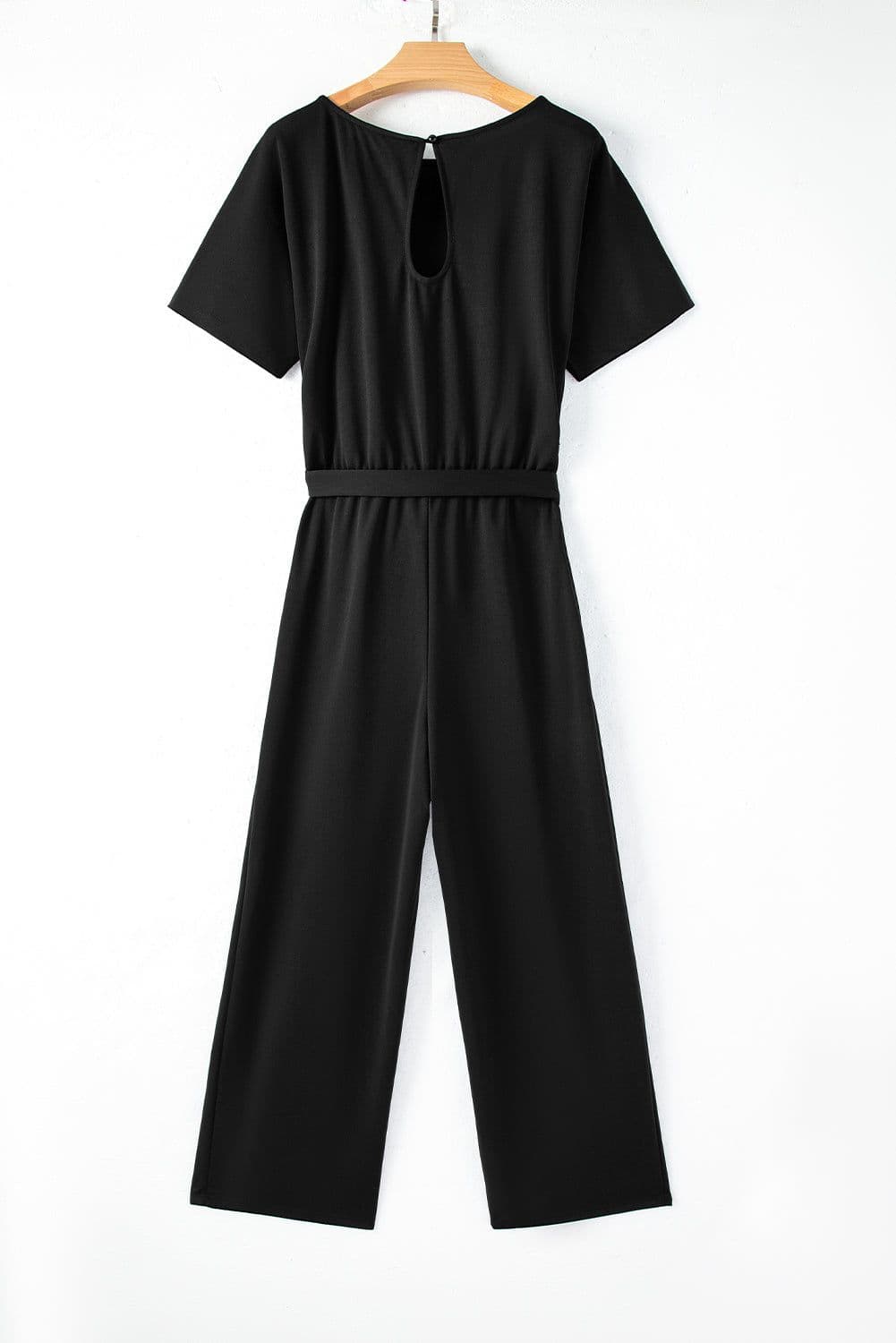 image-Black Belted Wide Leg Jumpsuit