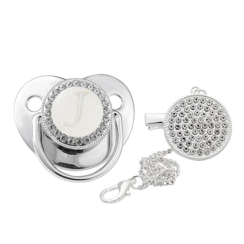 image-Children's Silver Soothing Pacifier Baby Letters A-Z