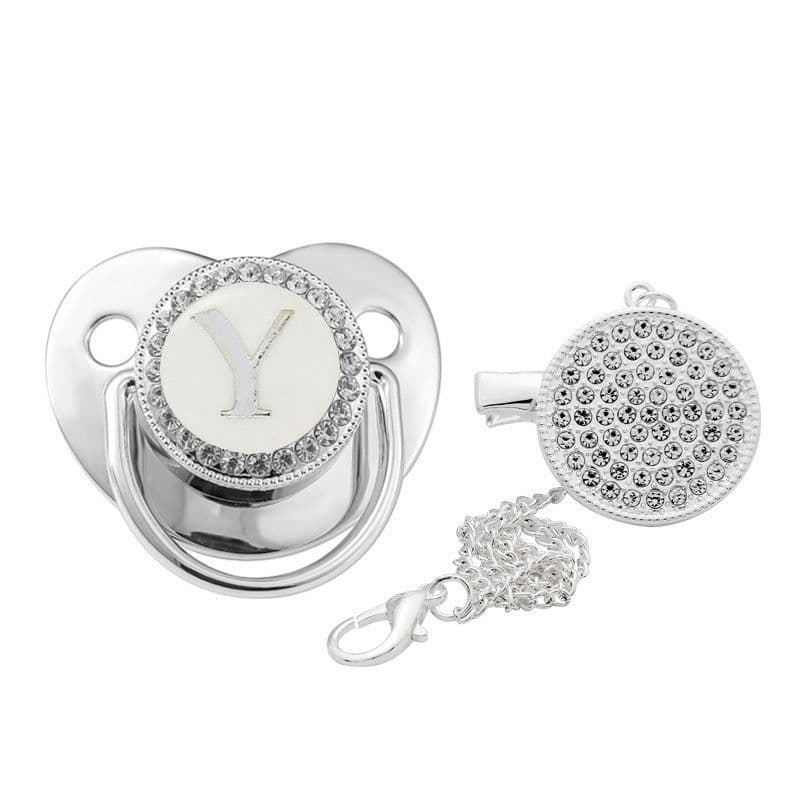 image-Children's Silver Soothing Pacifier Baby Letters A-Z