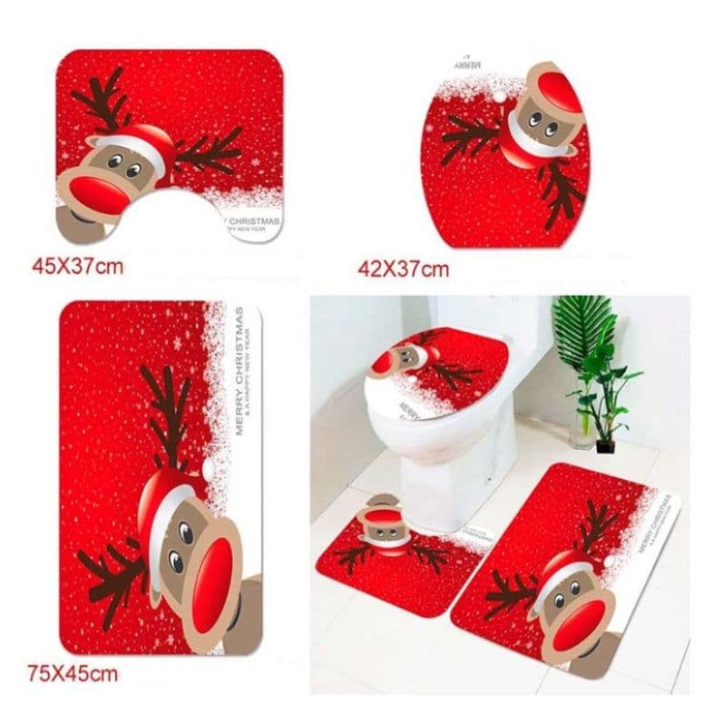 image-Merry Christmas Bathroom Curtain Santa Claus Toilet Seat Christmas Decorations
