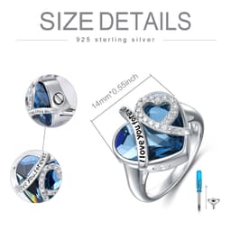 image-Heart Cremation Urn Ring with Crystal from Austria in White Gold Plated Sterling Silver