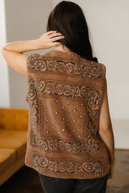 image-Brown Sherpa Paisley Print Pocketed Western Fashion Vest Jacket
