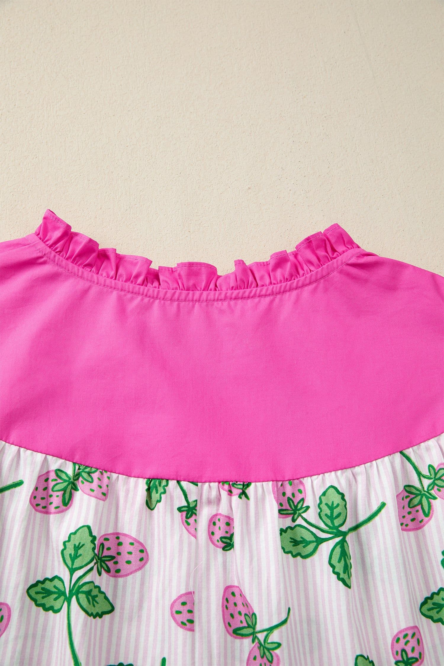 image-Pink Striped Strawberry Blouse - V Neck Flutter Sleeve