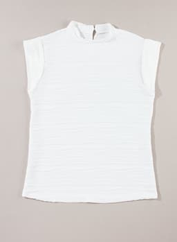 image-White Wavy Textured Mock Neck Cap Sleeve Top