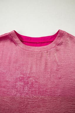 image-Bright Pink Metallic Round Neck Cap Sleeve Tee
